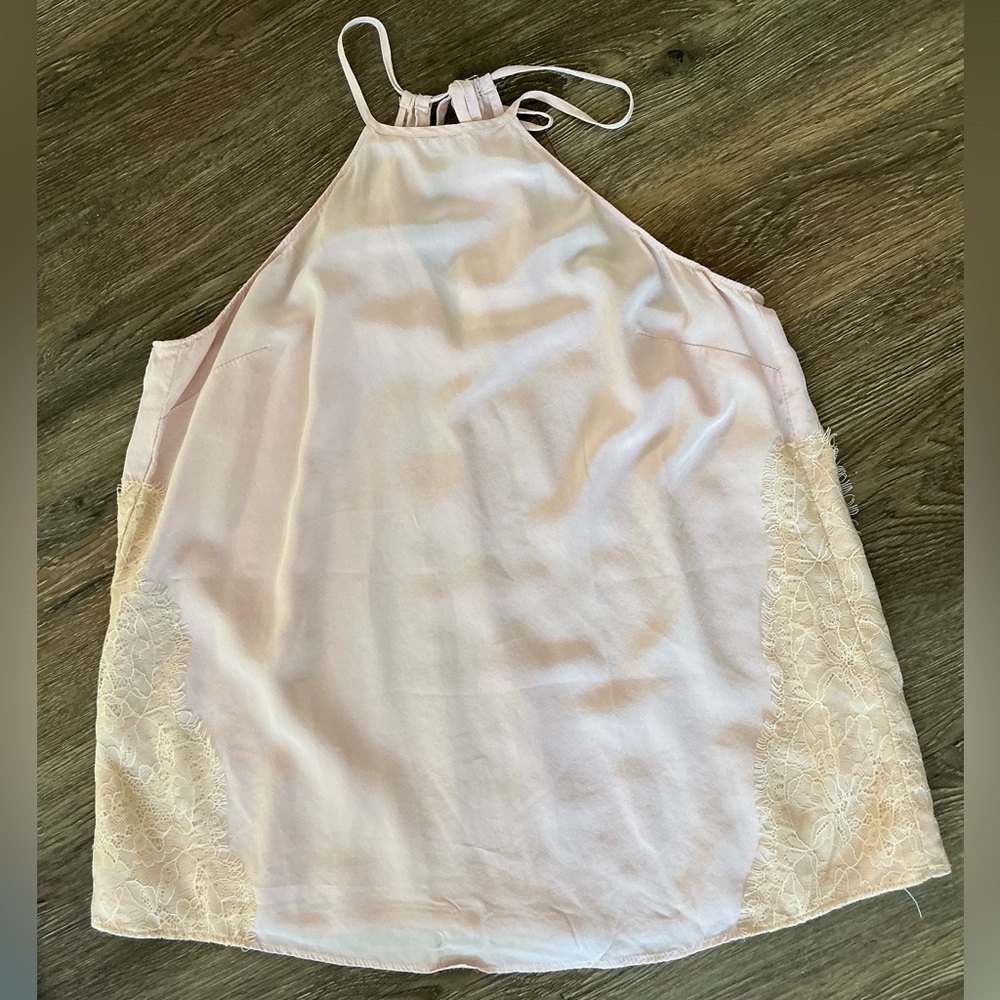 Eloise ~Elegant pink Halter Top with Lace Accents